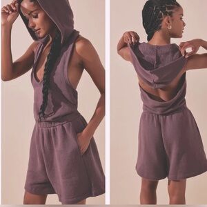 Free People FP BEACH Oliver Terry Romper Side Pockets Hooded Plum Color Size L